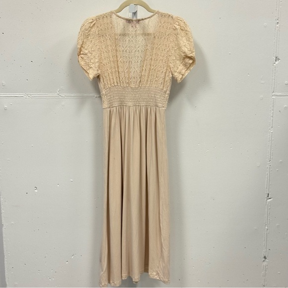 Betsey Johnson Mosaic Lace Puff-Sleeve Midi Dress Crochet Back Cream Sm JL408532 - Picture 4 of 15